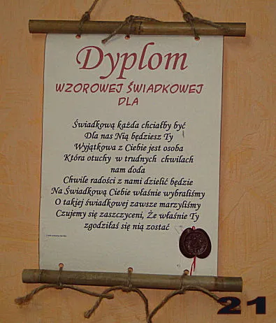 Dyplom z bambusem - Wzorowej świadkowej dla ...