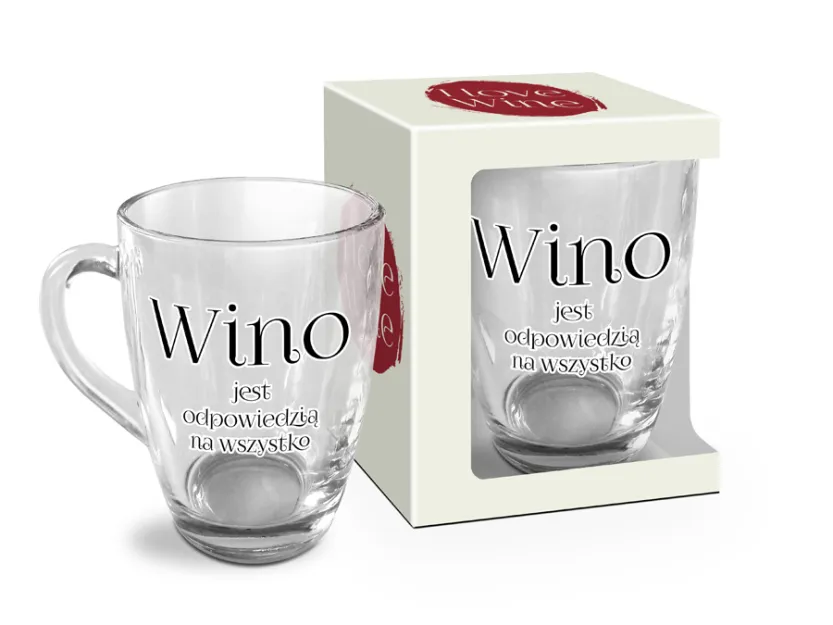 Kubek szklany baryłka  - Wino jest odpowiedzią na wszystko