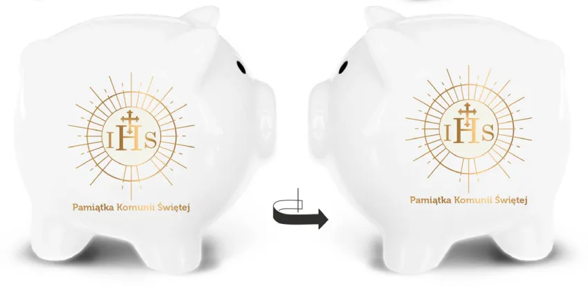Świnka skarbonka - IHS. Pamiątka Komunii Świętej