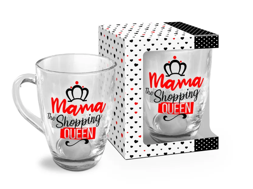 Kubek szklany - Mama the shopping queen (zakupowa królowa)