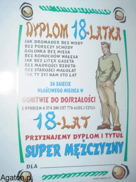 Dyplom 18-latka + koperta
