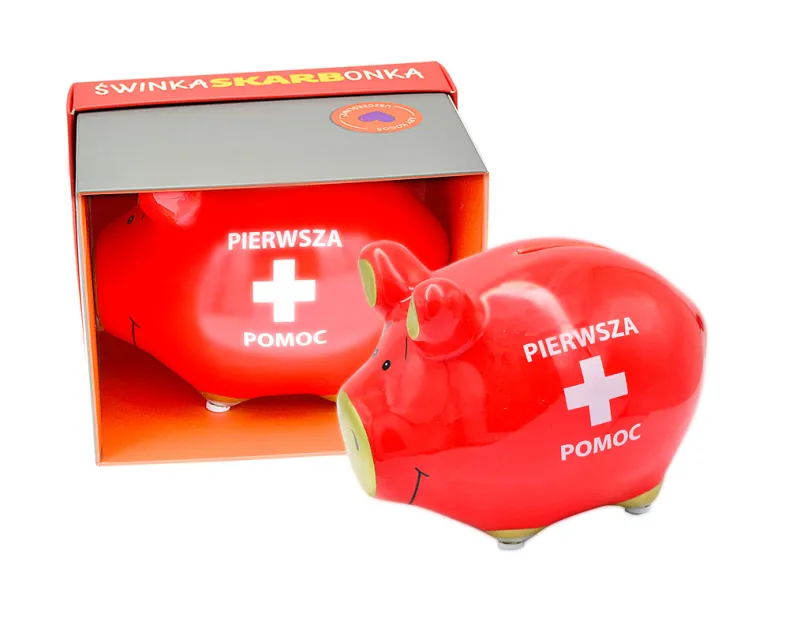 Skarbonka świnka w kartoniku Kukartka - Pierwsza pomoc