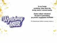 Karnet + zawieszka na butelkę - (niebieska) Wynieśmy toast za Twoje Urodziny - 2