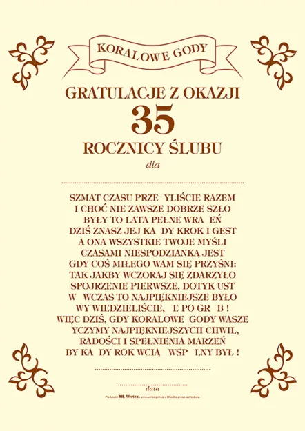 Dyplom - 35 Rocznica Ślubu