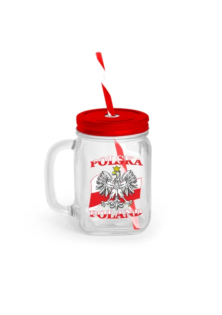 Słoik z uchwytem i słomką - Polska - flaga
