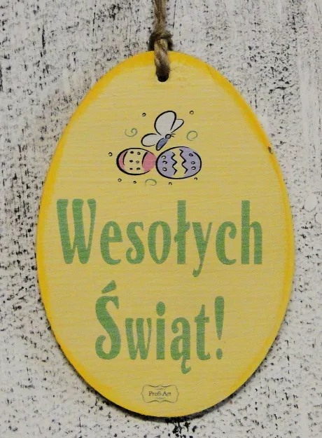 Tabliczka Vintage jajko małe - (żółte) Wesołych Świąt
