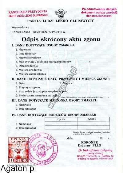 Odpis skrócony aktu zgonu