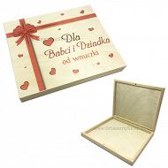 Drewniane pudełko - Dla Babci i Dziadka od wnuczki (czerwone wstążki) na czekoladki Merci