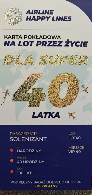 Karnet SE 40N - Karta pokładowa na lot przez życie dla Super 40-latka