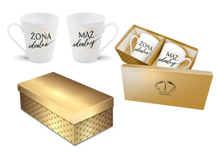 Zestaw 2 kubków Skos - Żona idealna / Mąż idealny (wedding gold)