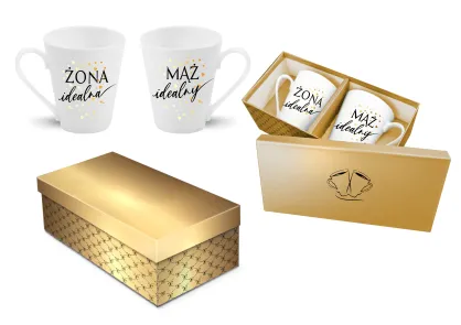 Zestaw 2 kubków Skos - Żona idealna / Mąż idealny (wedding gold)