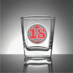 Szklanka whisky - 18 urodziny (kółko, czerwony tekst)