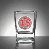Szklanka whisky - 18 urodziny (kółko, czerwony tekst)
