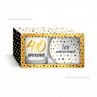 Złote kropki - Szklanka + podkładka - 40 urodziny