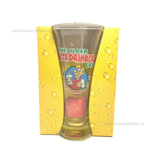 Pokal do piwa z kostką do gry - The older beer drinkers get