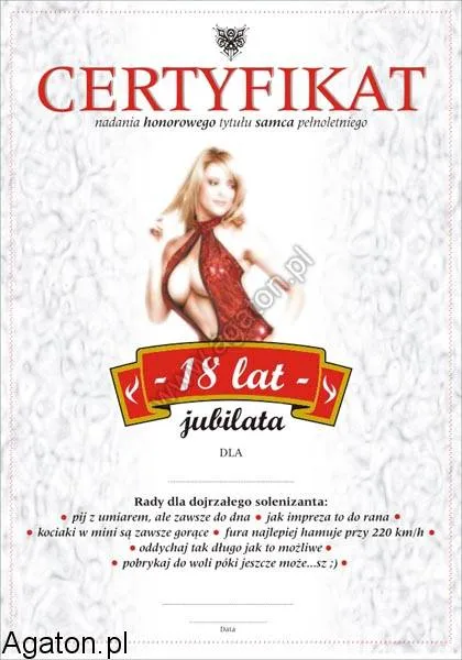 Certyfikat Jubilata - 18 lat