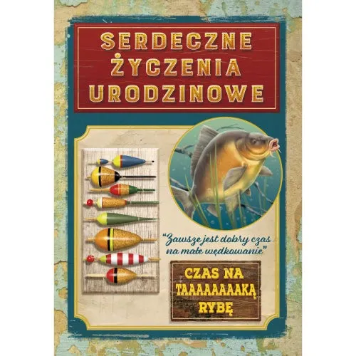 Karnet - Serdeczne życzenia urodzinowe. Czas na taaaaką rybę.