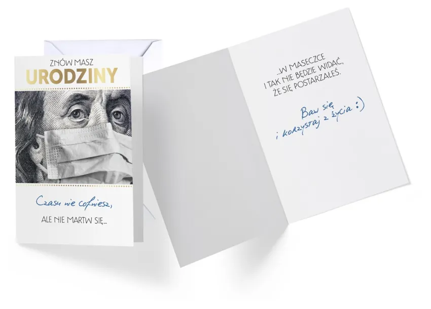Karnet Kukartka PP - Znów masz urodziny... W maseczce i tak nie widać, że się postarzałeś