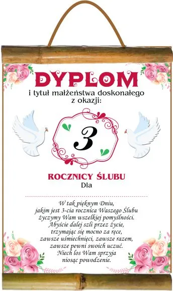 Dyplom z bambusem - 3 rocznicy ślubu. Dla ...