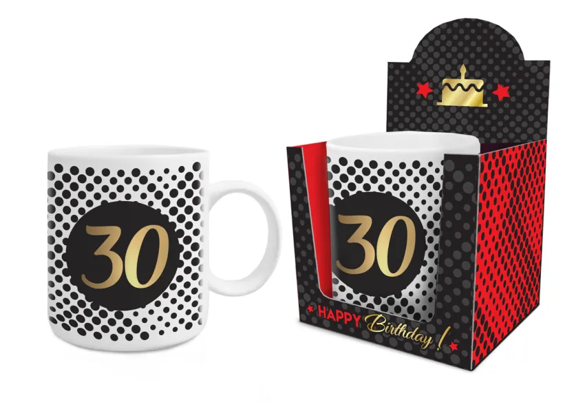 Kubek mega złocony, happy birthday - 30 (kropki)
