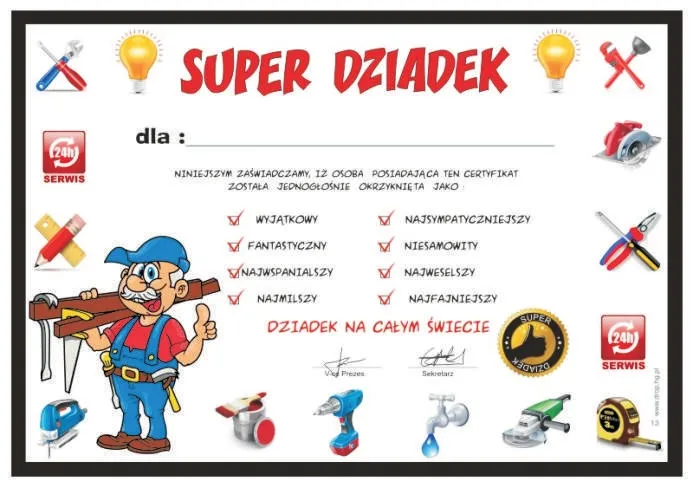 Certyfikat - Super Dziadek (złota rączka)