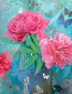 Torebka Kukartka M - Różowe kwiaty w wazonie + motyle