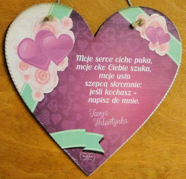 Tabliczka Vintage, serce wielkie - Moje serce cicho puka, moje oko Ciebie szuka, ...
