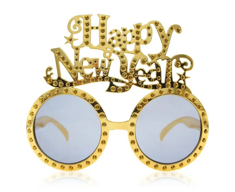 Okulary złote Happy New Year - Szczęśliwego Nowego Roku