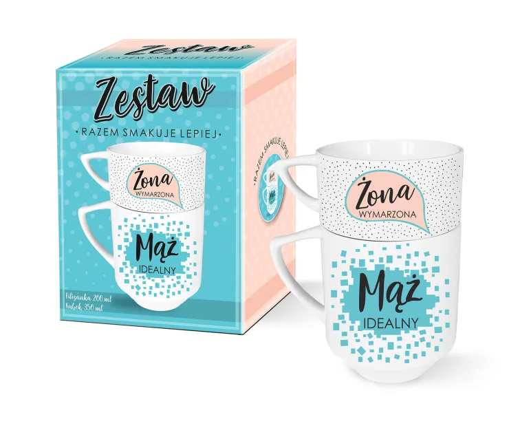 Zestaw - Kubek + Filiżanka - Żona wymarzona / Mąż idealny