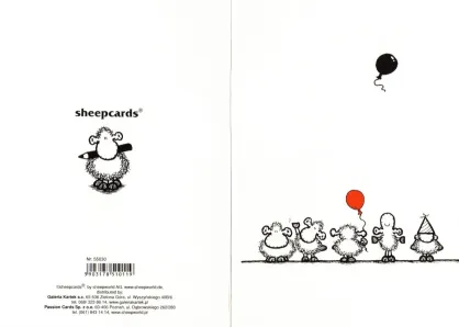 Karnet Sheepworld - Owieczki z czerwonym i czarnym balonem
