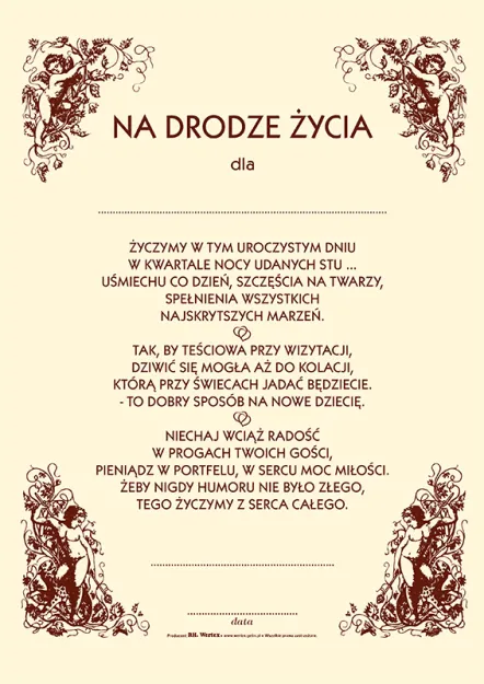 Dyplom -  Na drodze życia dla ... (Młodej Pary)