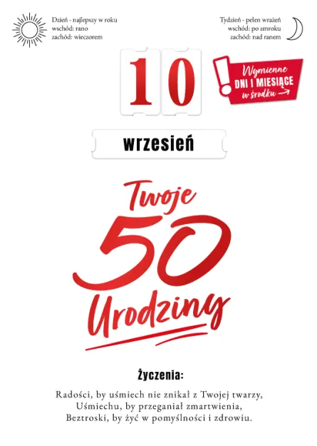 Karnet 3D z życzeniami - Twoje 50 urodziny (wymienne dni i miesiące w środku)