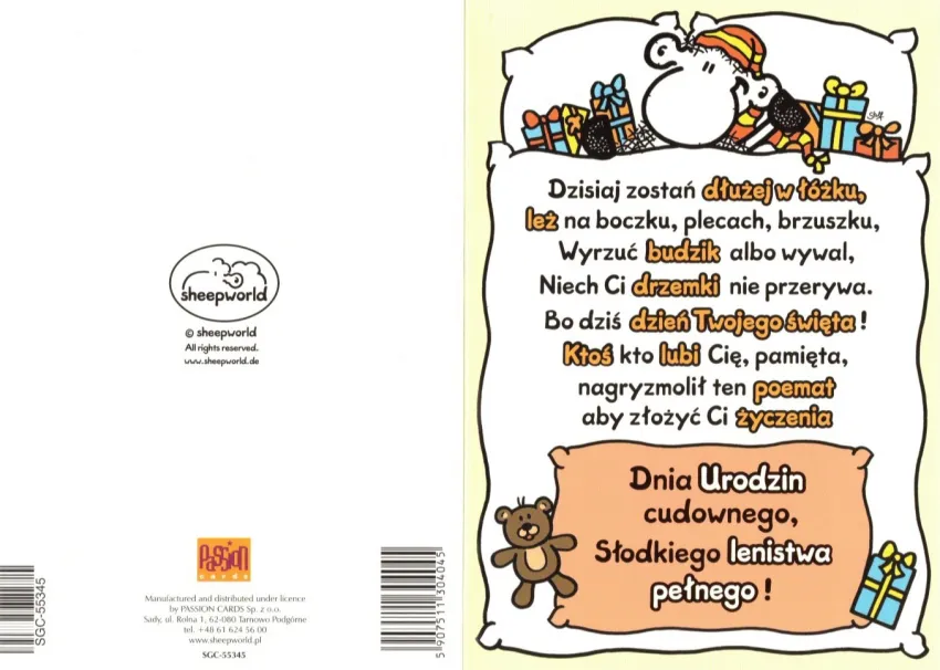 Karnet Sheepworld - Dnia urodzin cudownego, słodkiego lenistwa pełnego!