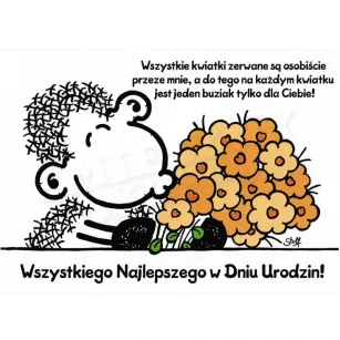Kartka Sheepworld - Wszystkiego najlepszego w dniu Urodzin! Wszystkie kwiatki zerwane są osobiście przeze mnie ...