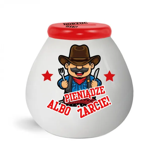 Skarbonka baryłka - Pieniądze albo żarcie (widelec, nóż) - dorzuć się!