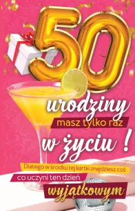Karnet + naklejka na butelkę - 50 urodziny