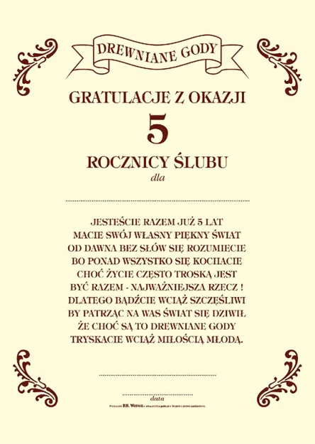 Dyplom -  5 Rocznica Ślubu