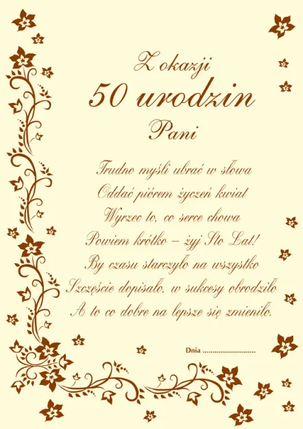 Dyplom - Z okazji 50 urodzin Pani