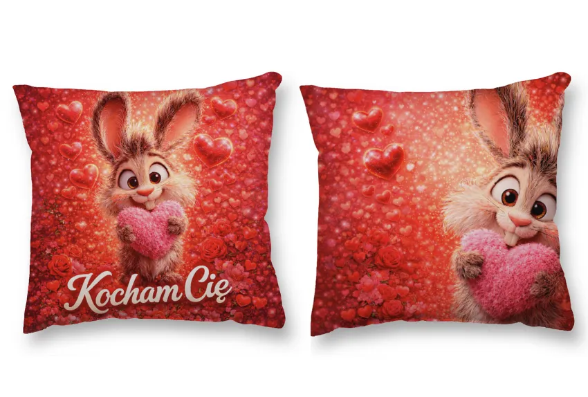 Poduszka obustronna śr. - Kocham Cię (zając z sercem)