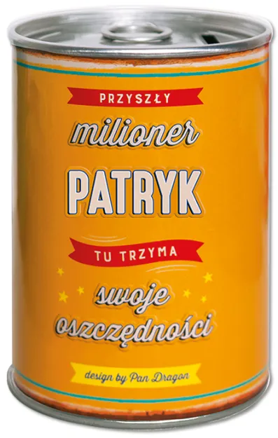 Puszka Skarbonka Vip - Patryk - Przyszły milioner Patryk tu trzyma swoje oszczędności
