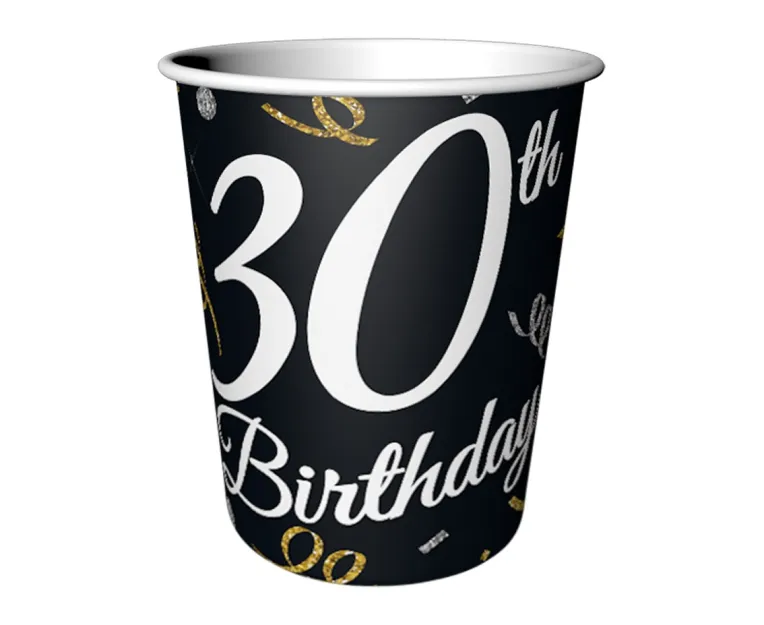 Kubeczki papierowe - 30 birthday (6 sztuk)