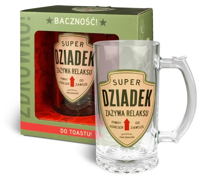 Kufelek szklany - Super Dziadek - Zażywa relaksu, piwny koneser od zawsze