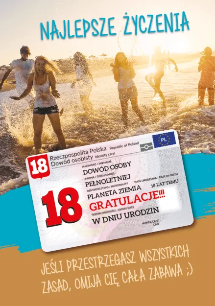 Karnet z dowodem - W 18 urodzin. Najlepsze życzenia!