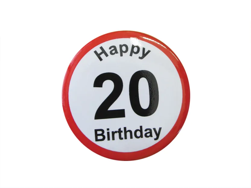 Badgie przypinka - 20 Happy Birthday