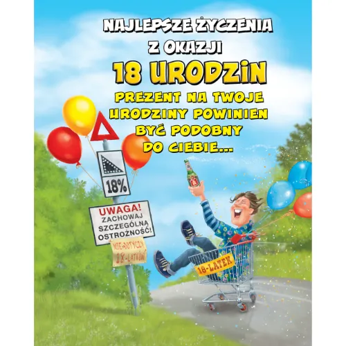 Karnet duży Fan - Najlepsze życzenia z okazji 18 urodzin, prezent na Twoje urodziny ....