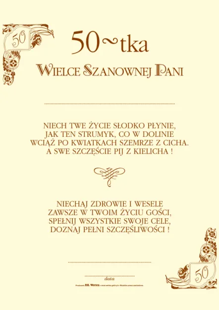 Dyplom - 50-tka Wielce Szanownej Pani ... 