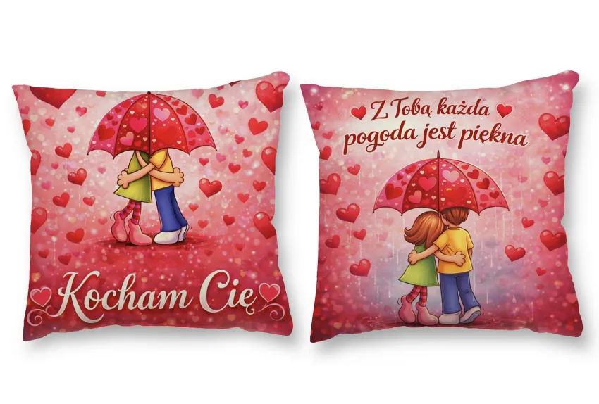 Poduszka obustronna śr. - Kocham Cię / Z Tobą każda pogoda jest piękna