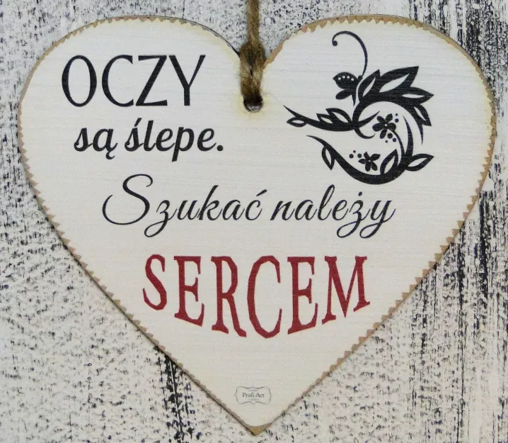 Tabliczka Retro Vintage, serce duże - Oczy są ślepe, szukać należy sercem