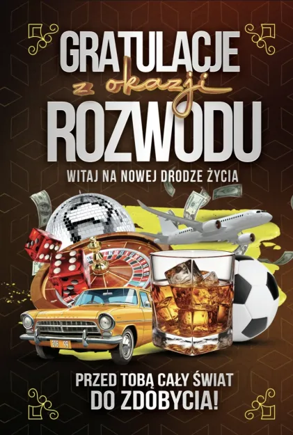 Karnet + zawieszka - Gratulacje z okazji rozwodu. Witaj na nowej drodze życia.