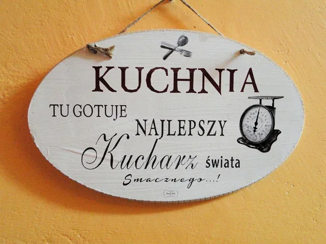 Tabliczka Retro Vintage, owal duża - Kuchnia. Tu gotuje najlepszy kucharz świata. Smacznego ... !